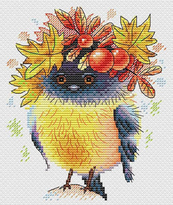 Chickadee: Fall Bird. Cross stitch kit. MP Studio M-236
