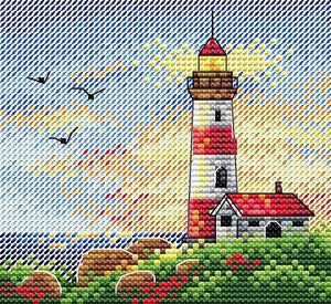 Lighthouse: On the Sunset. Mini Cross stitch kit. MP Studio M-626
