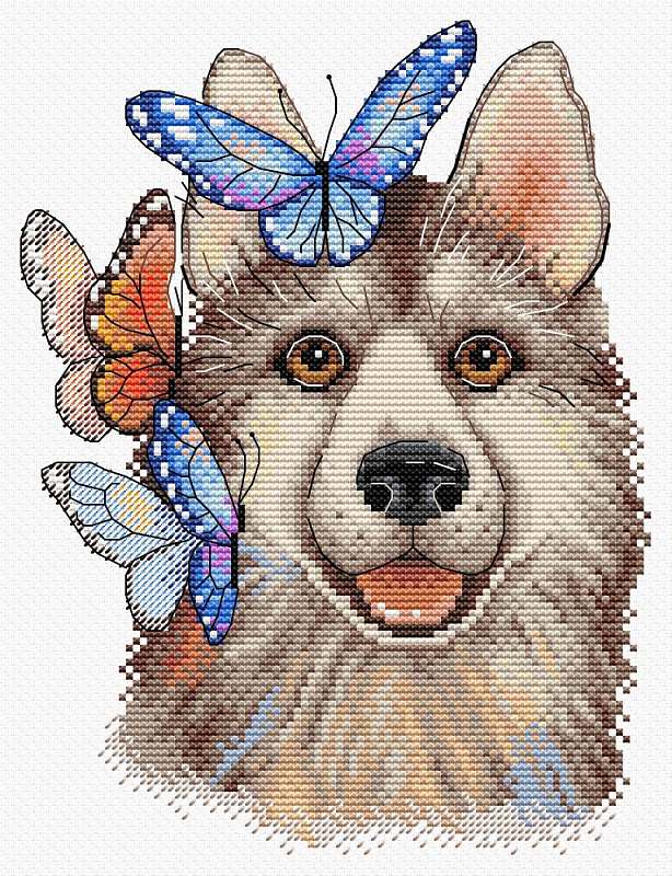 Dog with butterflies. Cross Stitch kit. MP Studio M-505