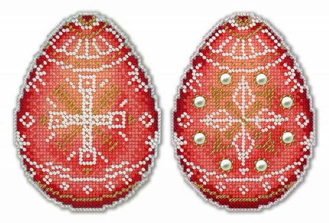 Easter Egg -Red 2D Cross stitch kit on plastic canvas with beads. MP Studio P-169