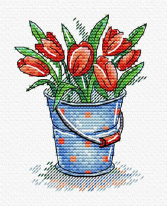 Freshness of tulips. Mini Cross stitch kit. MP Studio M-377