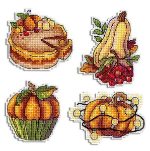 Pumpkin platter №2.  Magnets  Cross stitch kit on plastic canvas. MP Studio P-854