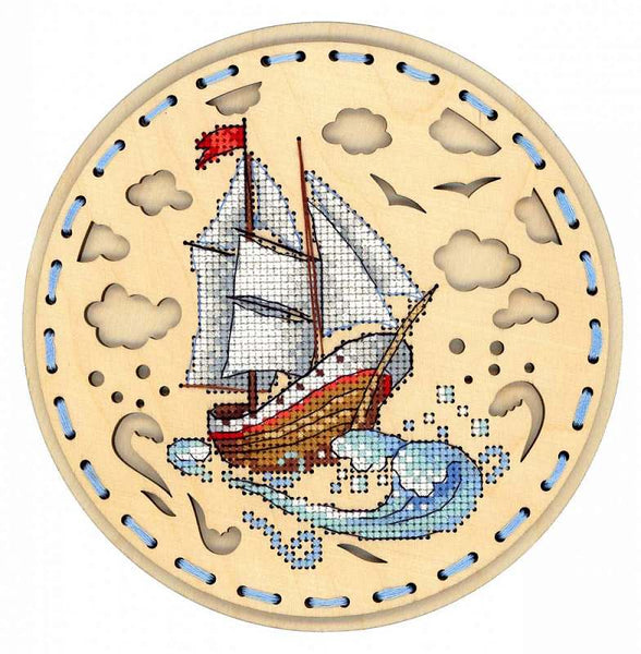 Towards the wind.  Cross stitch kit on wooden base.  MP Studio O-022