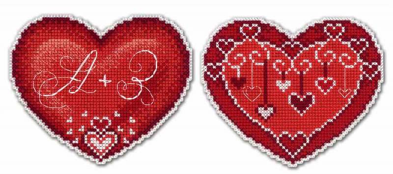 Hearts.  2D  Cross stitch kit on plastic canvas. MP Studio P-262