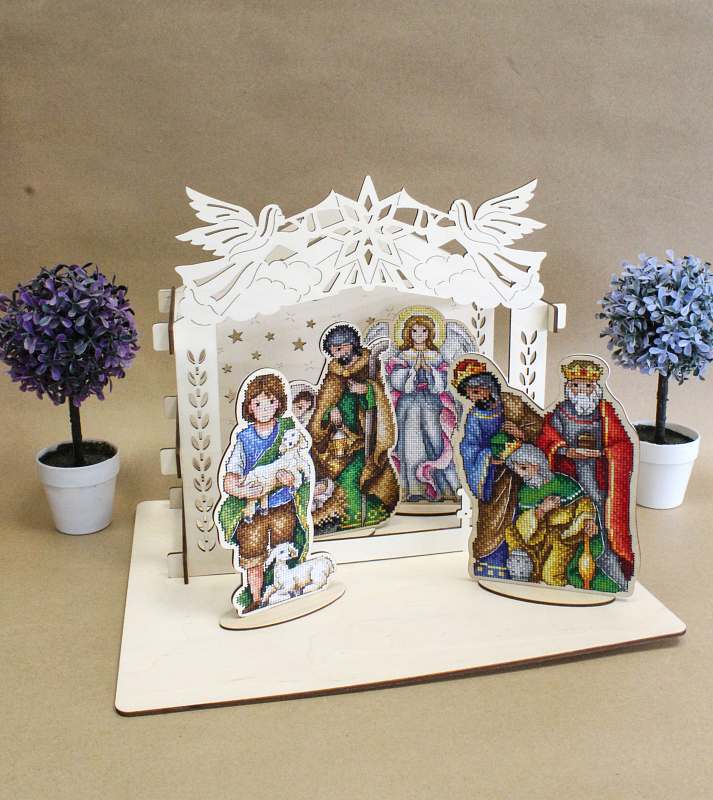 Christmas mystery.  Cross stitch kit on wooden base.  MP Studio