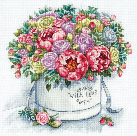 Peonies in a Hat Box. Cross Stitch kit. Panna C-7058