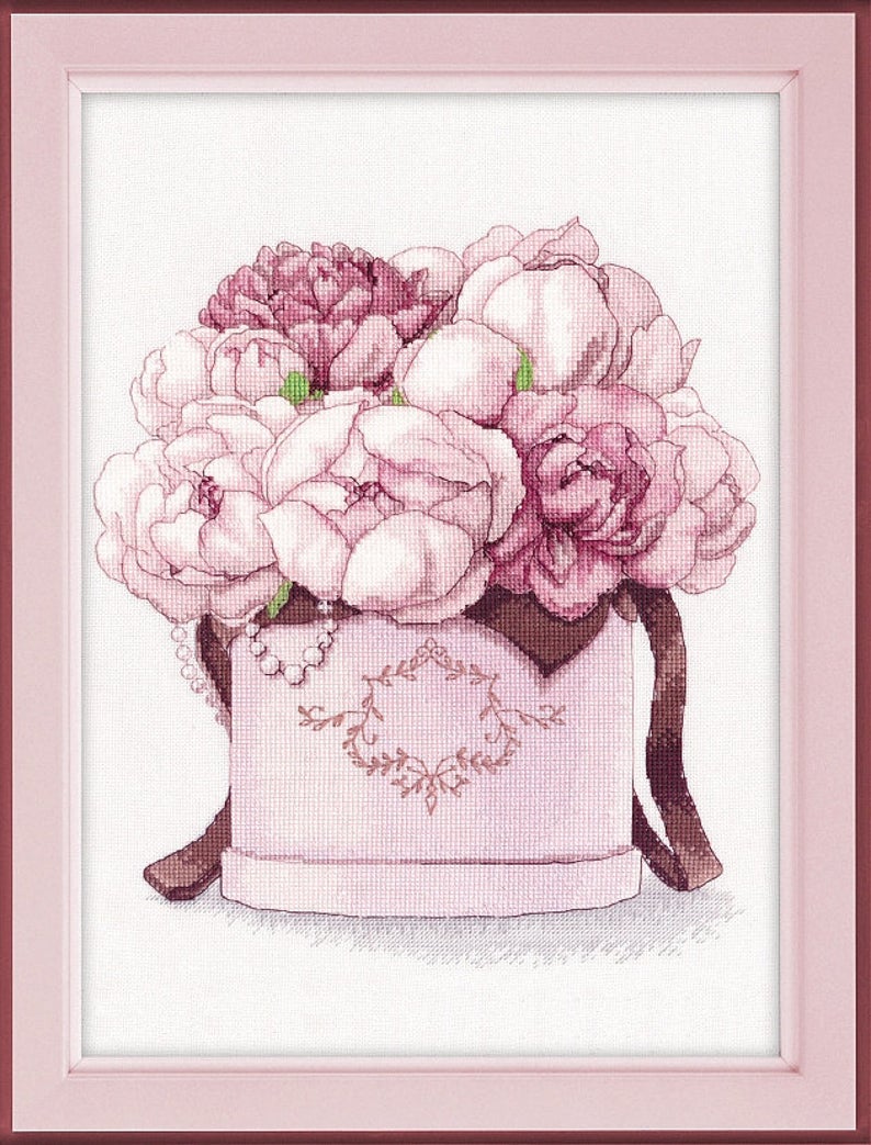 Gentle peonies.  Counted Cross stitch kit. Oven 1233