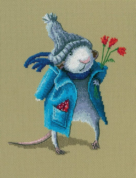 Mouse with flowers. Cross Stitch Kit RTO M797