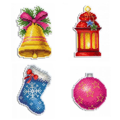 Christmas- Decoration. Magnets Cross stitch kit on plastic canvas. MP Studio P-461