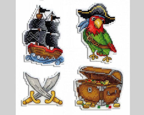 Pirate stories  Magnets Cross stitch kit on plastic canvas. MP Studio P-451