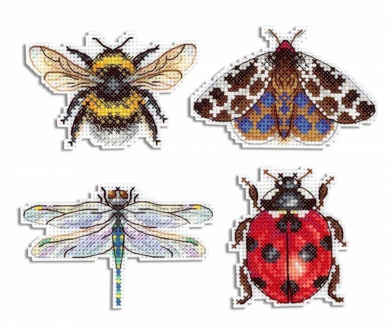 Insects. Magnets  Cross stitch kit on plastic canvas. MP Studio P-488
