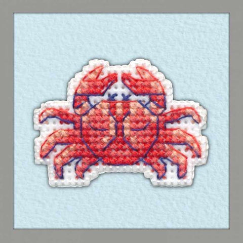 Crab Pin. Mini Embroidery Kit on Plastic Canvas Oven 1099