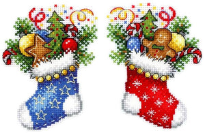 Christmas-Socks 2D  Cross stitch kit on plastic canvas. MP Studio P-496