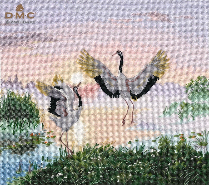 Dancing Cranes.  Counted Cross stitch kit. Oven 1340