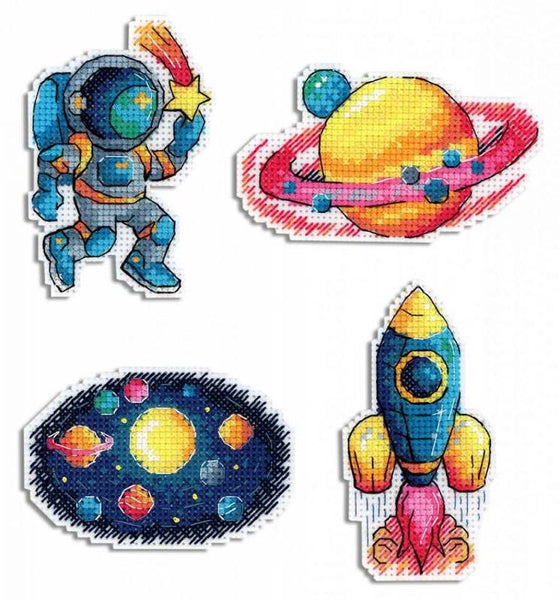 Space Magnets  Cross stitch kit on plastic canvas. MP Studio P-576