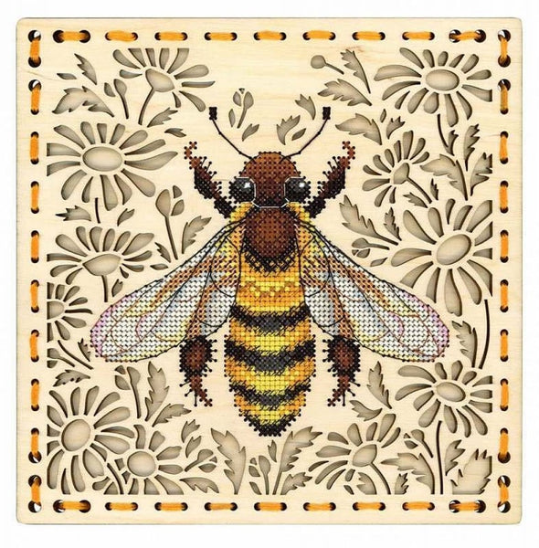 Bumblebee.  Cross stitch kit on wooden base.  MP Studio O-017
