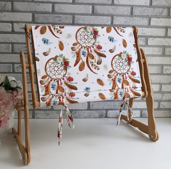 Hoop/Stand cover, protection for embroidery set.  Dreamcatcher White pattern.