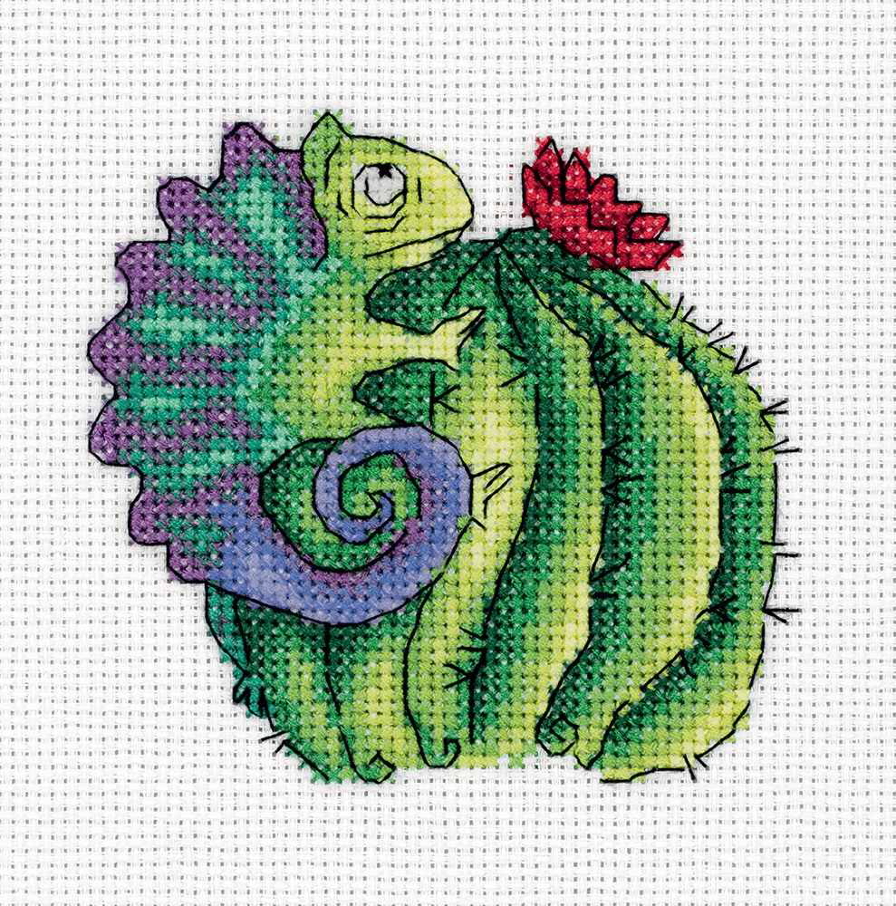 Chameleon on the cactus. Cross stitch kit. Klart 8-319