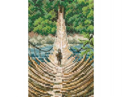 Hanging bamboo bridge on the Siang river. Cross Stitch Kit RTO C311